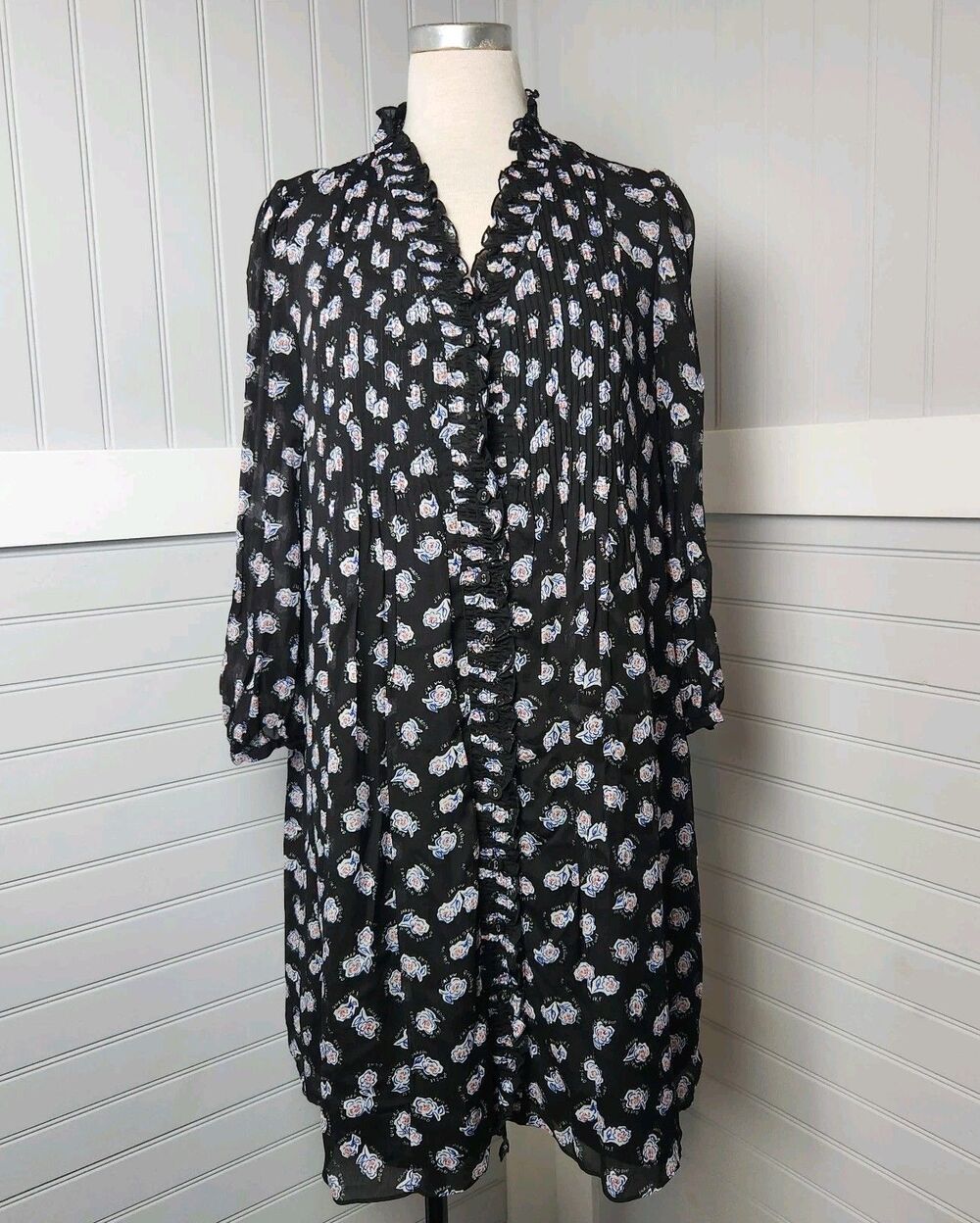 Diane von Furstenberg Black Print Shirt Dress Womens M ModernClassic Whimsical